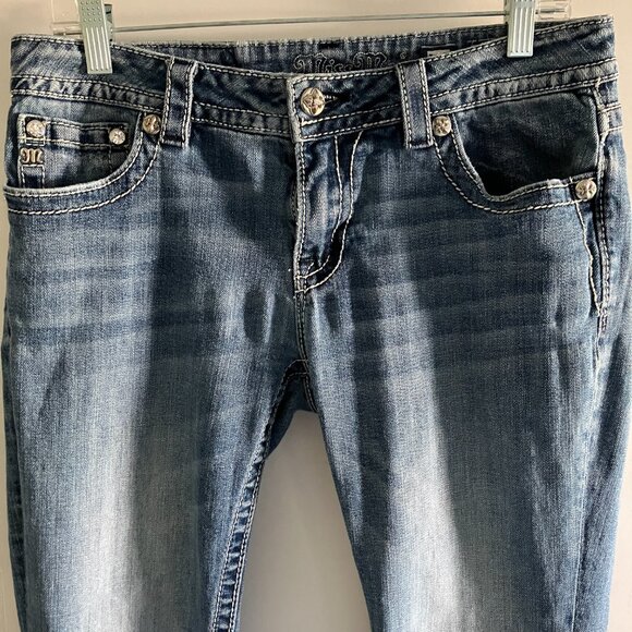 Miss Me Blue Signature Boot Jeans 31" X 32.5" Low Rise Cotton Denim. - Picture 3 of 10